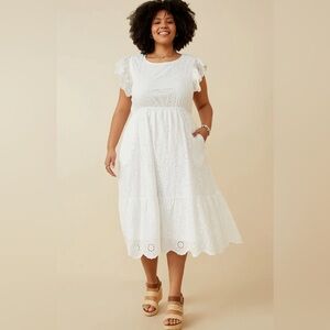 HAYDEN 🤍OFF-WHITE🤍 FLORAL CROCHET SCALLOP HEM EYELET DRESS SIZE 1XL 🌟NWT🌟